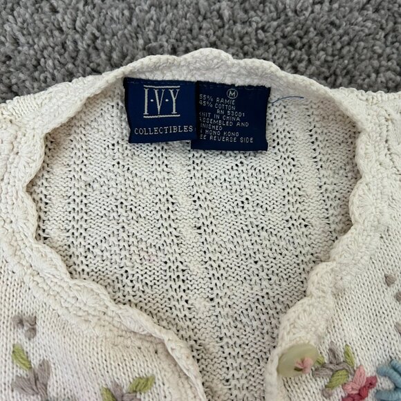 Vintage IVY Collectibles Hand Knit Floral Cardigan Sweater Size Medium - Picture 6 of 9